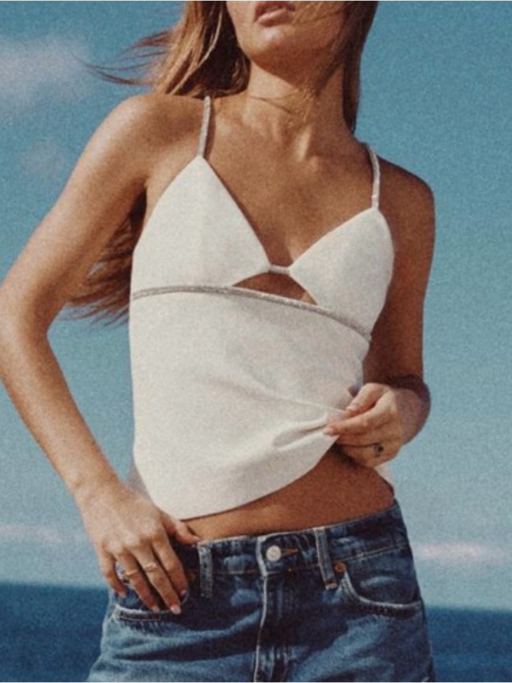 Zara White Cutout Sparkle Tank